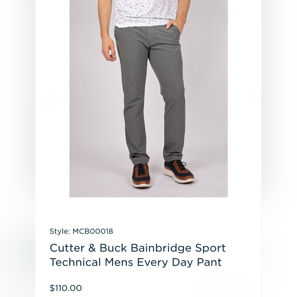 Cutter & Buck Men's Gray Bainbridge Technical Everyday Pants Sz 36 X 32